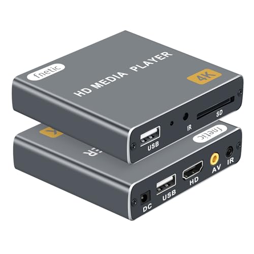4K Ultra HD Digital Media Player, TV MP4 Video Player, Mini Digital Signage HDMI Media Players for USB Drive/SD Card, H.265/HEVC, Looping Auto Play, with AV Output (Grey)