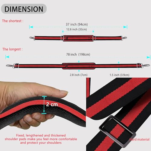 Image of ZINZ Shoulder Strap Universal Bag Strap - 78 inch Ultra-Thick Padded with Dual Balanced Adjustable Buckles for Briefcase, Travel, Sports, Laptop, Crossbody Bag,Stripes-BkRBk