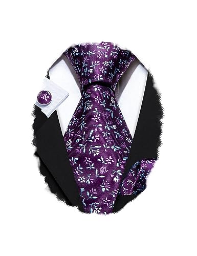 Image of Barry.Wang Ties for Men Silk Tie Sets Polka Dot Woven Necktie Pocket Square Cufflinks Business Wedding