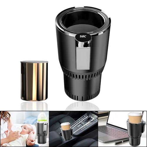 Image of Smart Car Heater & Colder Cups|Car Cup Holder|Quick Thermal Heating Cups|Car Refrigerator Quick Cooling Cups|Suitable for Most Cars (Black+Aluminium Cup)