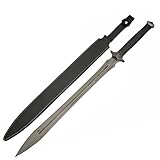 SZCO 37” Dark Xiphos Sword – Full Tang Double Edged Medieval Replica Sword with Leather Sheath, Manganese Steel Blade, Leather Wrapped Handle – LARP, Cosplay, Renaissance, Display & Training