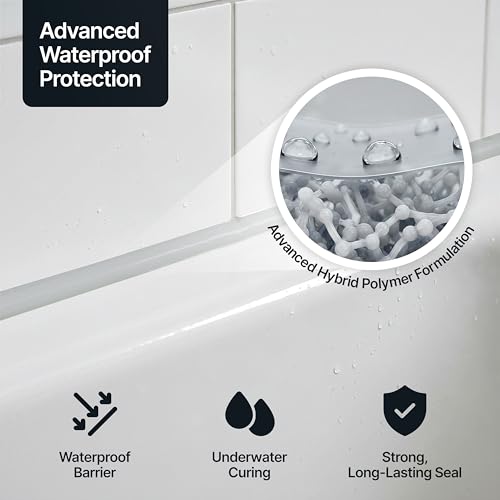 Light Grey Kitchen & Bathroom Sealant & Adhesive Hybrid Polymer | Superior to Bathroom Silicone Sealant | Waterproof, Odourless, Anti-Mould | Ideal For Kitchen & Around Bath & Shower - 300 ml 1 Pack