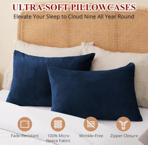 Image of Sands Premium Ultra Soft Woollen Pillow Cover Set of 2 for Winter with Zipper Closure, Cozy Pillow Case Perfect for Warmth, Flannel Warm Pillowcases, King size-18X28 Inches (Navy Blue)