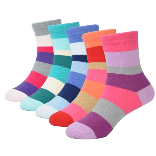 Girls Seamless Socks Rainbow Stripes Cotton Socks Kids Casual Athletic Socks For School