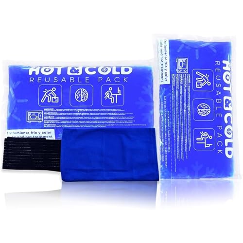 SURGICALMED - Pack de 2 Bolsas de Gel Frío o Calor Reutilizables (26 x 15 cm) - Incluye 1 Funda Multiposición de Tela con banda de compresión - Aptas para Nevera y Microondas - Ideales para Terapias