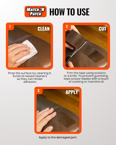MATCH 'N PATCH Leather Repair Tape - Realistic Printed Leather Pattern for Vinyl, & Synthetic Repairs, Conceal Rips, Scratches, and Tears, for Furniture Fix, Crafts, & DIY - 15 ft x 2.25" Roll, Brown