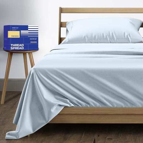 Image of THREAD SPREAD Twin Size Bed Sheets Set, Luxury 1000 Series 100% Egyptian Cotton Sheets Twin Size (3 PC, Light Blue), Silky Soft, Cooling, Sateen Weave, 16 inch Deep Pocket Hotel Quality Sheet Set