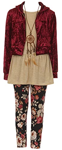 Image of 3 Pieces Top Legging Necklace Holiday Fall Winter Girls Pant Set 4-14