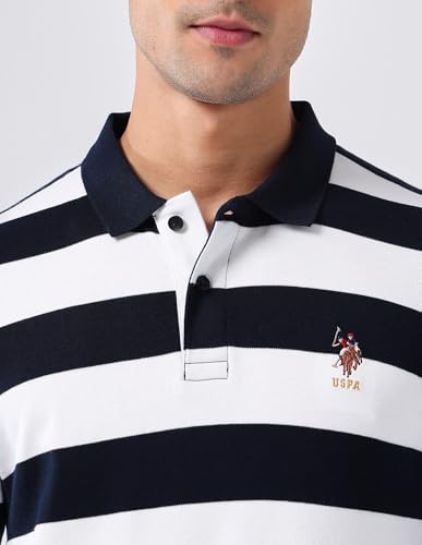 Image of U.S.Polo Association Men's Horizontal Striped Regular Fit Polo Shirt (USTSH3206 White XL)