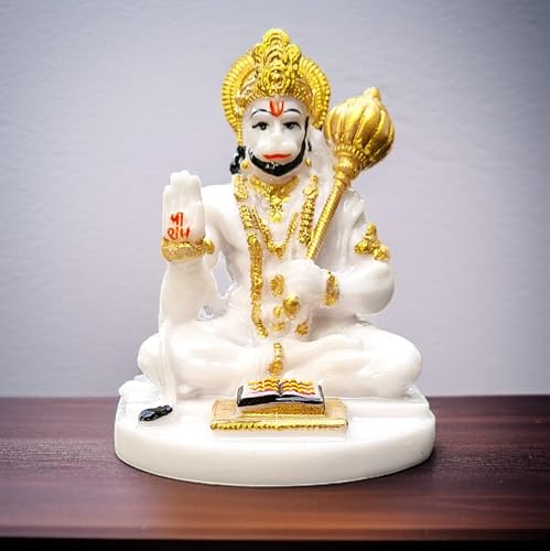 Image of RIANZ Resin Hanuman Ji Idol for Car Dashboard, Home & Office Desk - Bajrang Bali Murti for Protection from Negative Energy, Good Luck, Success and Prosperity (White), 6.5 x 3 Cm