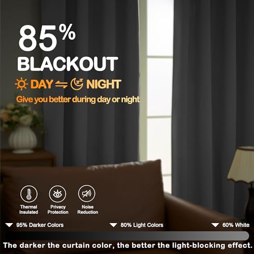 Image of Grey Short Blackout Curtains for Bedroom 54 Inches Long 2 Panels, Modern Window Treatment Solid Thermal Insulated Curtains for Living Room, Dual Rod Pocket Blackout Drapes, 2x40Wx54L Inches