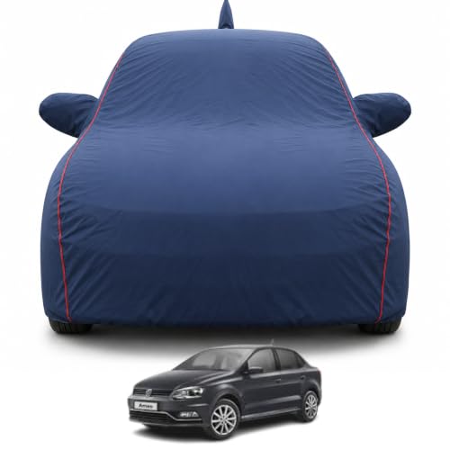 Image of Premium Car Cover for Volkswagen Ameo Model | 100% Waterproof, UV & Dust Protection Full Body Cover | Mirror & Antenna Pocket | Triple Stitched, Soft Inner Lining, Belt & Buckle (Navy Blue)