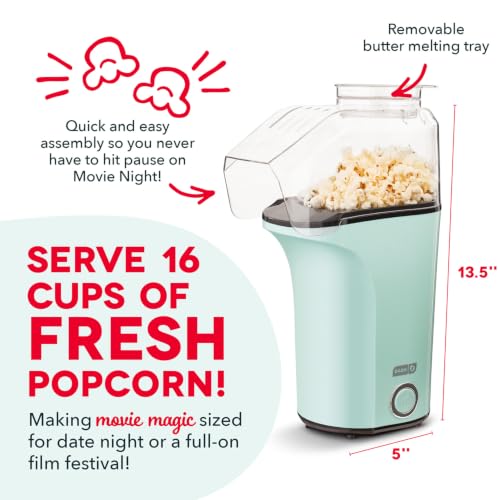 Image of Dash Fresh Pop Popcorn Maker, 16-Cup Hot Air Popper, Aqua