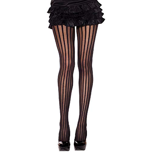 Music Legs womens Pin Striped Sheer Pantyhose adult exotic hosiery, Black, One Size US