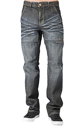 Level 7 Men's Relaxed Straight Premium Jeans Dark Stone Wash Ripped & Repaired