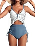 Hanna Nikole Damen Bauchkontrolle Bademode V Ausschnitt Verstellbarer Schultergurt Einteilige Raffung Hohe Taille Swimwear