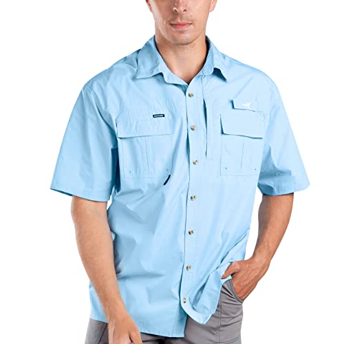 Kastking Rekon Men's Fishing Shirts, Well Made, Quick-Dry Short & Long Sleeve Hiking Beach Shirts For Men, Breathable Sun Protection, Light Blue #TOP12