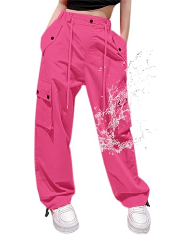 Cromoncent Womens High Waist Parachute Pants Y2K Cargo Trousers with Pockets, 1Rose red, S