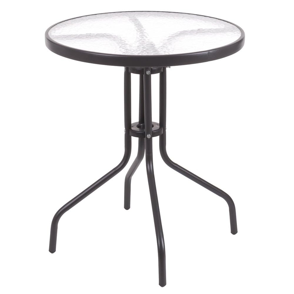 LOLAhome Mesa de jardín de Acero y Cristal Templado | De Ø 60 cm | Pintuta Color Antracita con epoxi Anticorrosión | Resistente y Duradera | Balcón, Terraza o Jardín | Trivia