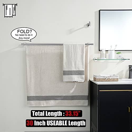 JQK Double Bath Towel Bar, 33 Inch 304 Stainless Steel Thicken 0.8mm Towel Rack for Bathroom, Towel Holder Polished Chrome Wall Mount, Useable Length 30 Inch, TB100L30-CH