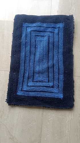 Image of My Home Cotton Door Bath Mat Super Soft Non Slip Mats for Bathroom, Door,Large, Pack of 2 (Blue chennile)