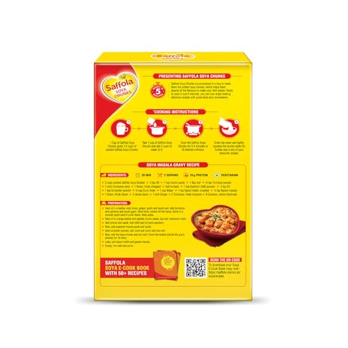 Image of Saffola Soya Chunks, Tender & Juicy, 53% Protein, 200gm (Pack of 2)