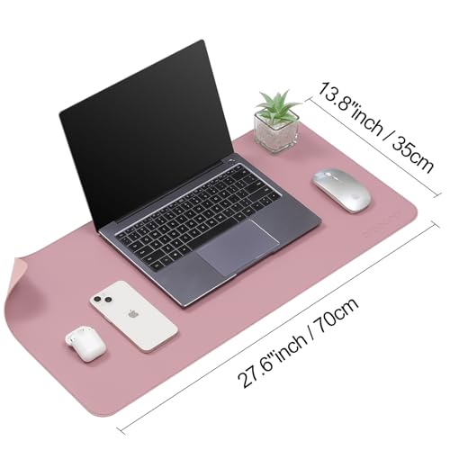 Image of AROPANA Vegan Leather Desk Mat | Large Reversible Mouse Pad & Computer Table Protector | Dual-Side Waterproof Extended Laptop Pad with Edge-Stitched Design (70x35CM, Purple and Pink)