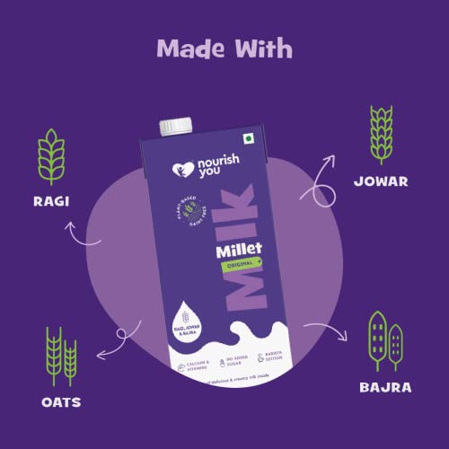 Image of Nourish You Plant Based Millet Mlk with goodness of Ragi, Jowar, Bajra & Oats |Lactose Free | Soy free| Dairy Free | Preservatives free | Healthy Creamy Mlk | No-added sugar | 1 L