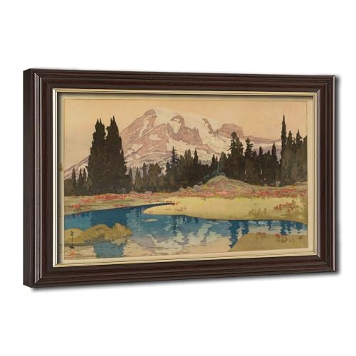 Impression giclée du mont Rainier sur bois japonais vintage cadre suspendu toile 61x91cm