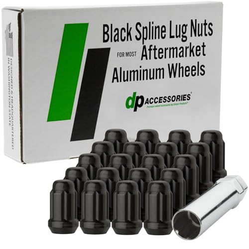 Image of DPAccessories Lug Nuts Compatible with 2008-2020 Dodge Grand Caravan | Black Spline Style | Aftermarket Aluminum Wheels Only | Set of 20 Wheel Nuts & 1 Tool | DDOGRC05A-BK /1