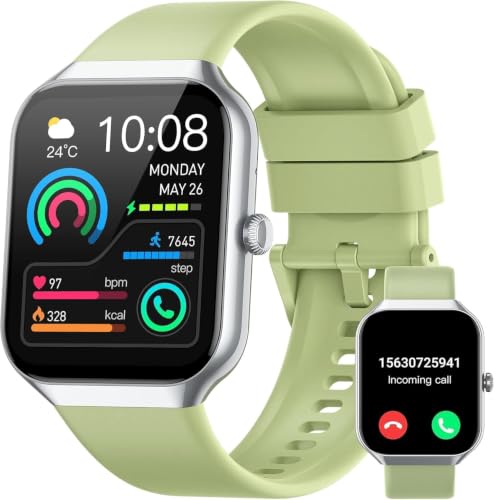 Image of Smart Watch 2026 NEW 1.96 inch Smartwatch for Men Women(Answer /Make Call),Fitness Watch with 110+ Sport Modes, Reloj Inteligente with Sleep Monitor /Heart Rate /Step /IP68,for Android iOS, Silver green