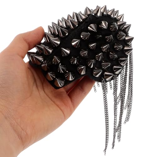 Hombrera punk retro con remaches cónicos borlas y cadenas gris 8