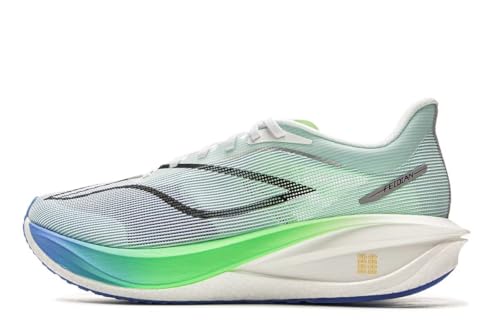 LI-NING FEIDIAN 5 Challenger Men Running Shoes Boom Fiber Reflective Lightweight Breathable Racing Sneakers Standard White/Pure Sky Blue US 11