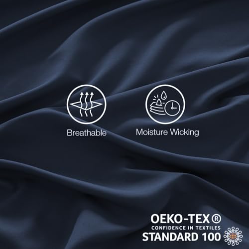 Yibeizi Queen Sheet Set Cooling Sheets Deep Pocket Queen Size Bed Sheets Set, Navy Blue Soft Microfiber Oeko-Tex Sheets & Pillowcases Hypoallergenic Wrinkle Free Bedsheets - Image 7