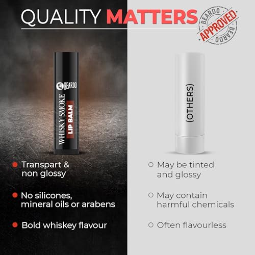 Beardo Whisky Smoke Lip Balm for Men, 4g| Moisturizes & Soothes Dry, Cracked & Chapped Lips | Enriched with Vitamin E, Shea Butter & Coffee | Non Glossy | Non Tinted Lip Balm for Dark Lips | Lip Balm for Men