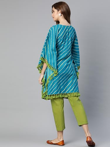 Image of Yuris Women Blue Green Striped Kaftan with Trousers