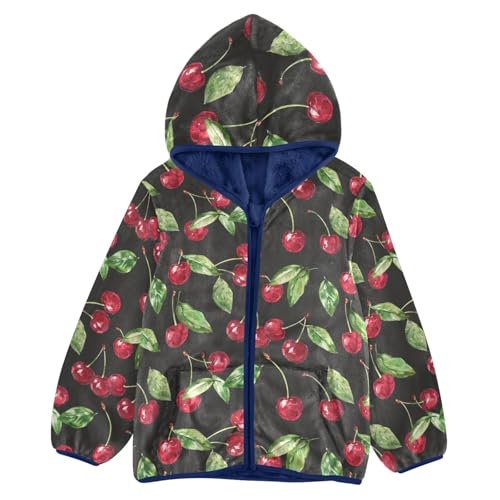 CHIFIGNO Cherry Green Leaves Hooded Jacket with Hood Toddler Boy Hoodie for Fall Winter Toddler Zip up Hoodie Boy 5T