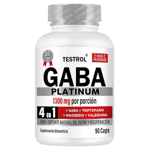 Vitamínicos, Soporte natural para un óptimo descanso. Gaba Platinum 4 En 1 con Gaba, Triptófano, Magnesio, Valeriana y Vitamina B1. Una unidad de 90 cápsulas. Testrol.