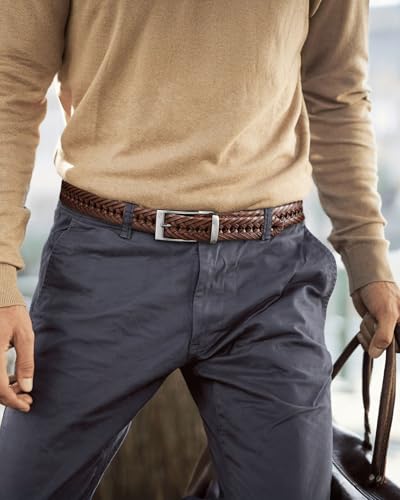 Image of CHAOREN Leather Braided Belts for Men - 1 1 /8 inch Mens Casual Woven Leather Belt for Dress Pant