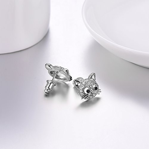 U7 Teen Girls Cat Earrings Rhinestone Platinum Plated Cute Kitten Kitty Stud Earrings For Women #TOP3