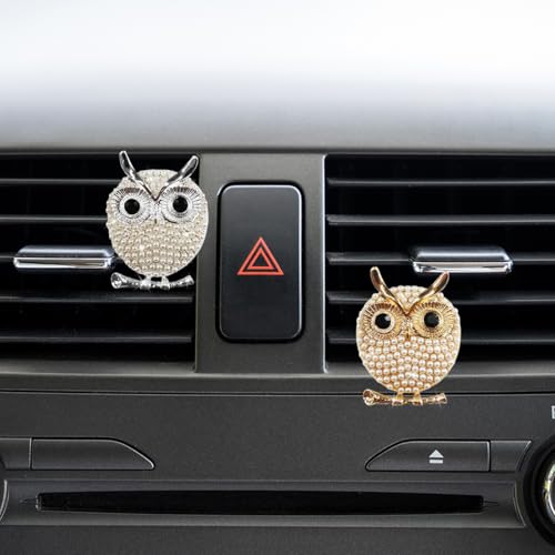 Image of 2PCS Bling Owl Car Dashboard Air Vent Trim Clips, Crystal Rhinestone Car Air Vent Clip, Cute Animal Car Interior Decoration Charm Accessories (Owl)