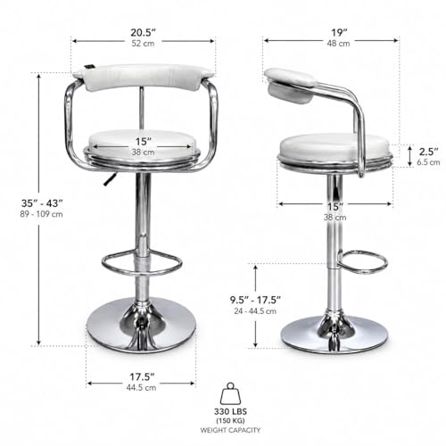 Image of Kemon Modern Adjustable Swivel Bar Stool Chair with Backrest, PU Leather Hydraulic Counter Stool with Footrest for Kitchen Island, Cafe & Home Bar (1, White, Round Barrel Stool)