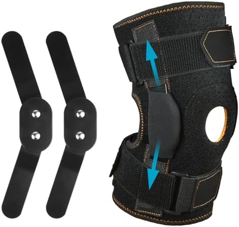 AOOWU Kniestütze, Athletics Kniebandage für Männer Frauen, Verstellbarer Kompressionsbandage mit Stahlplattenhalterung & Patella Gel Pads für Meniskusriss, Arthritis, ACL,Gelenksch