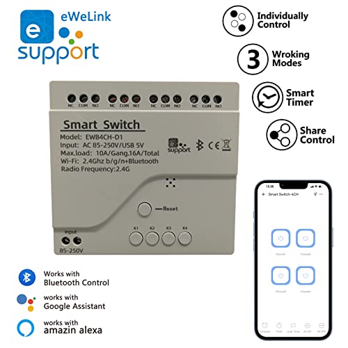 Jane Eyre 4 Channel WiFi Smart Jog Switch/Self-Locking Relay USB 5V/AC85V-250V Input, eWeLink APP, Can be Controlled via Bluetooth, Compatible with Alexa Google Home - Image 2