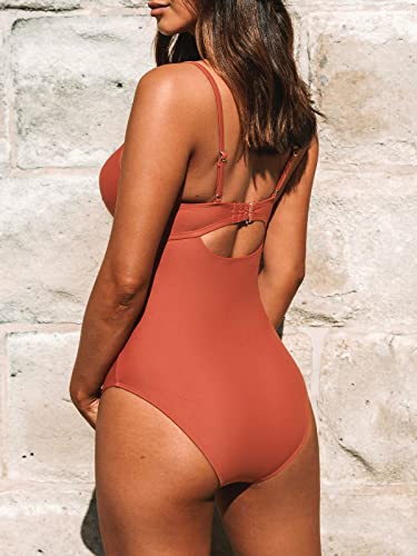 Cupshe One Piece Swimsuit For Women Bathing Suits Twist Front Cutout Adjustable Straps Ruched Swimwear Xl,Mecca Orange #TOP1