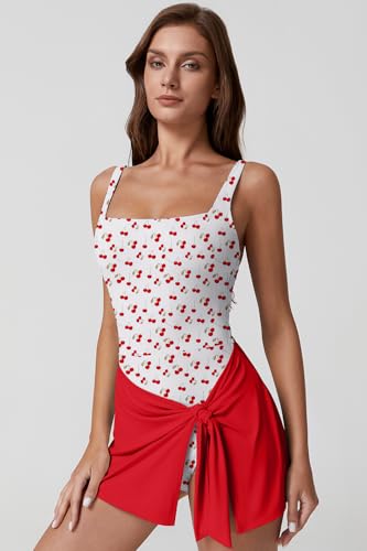 Image of QINSEN Square Neck Swim Dress for Women Tummy Control One Piece Swimsuit Wrap Bathing Suit