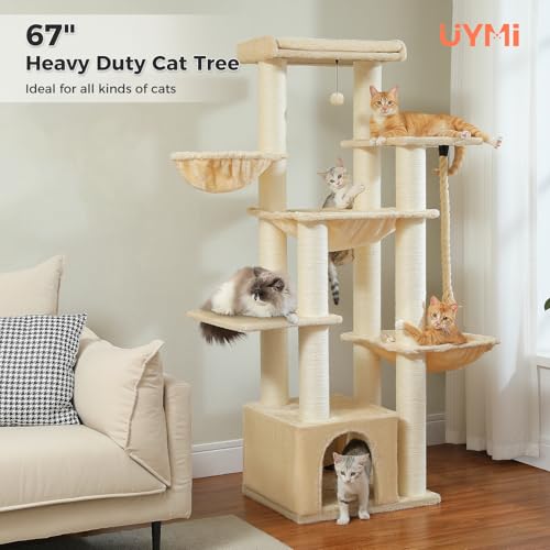 Image of 67 inch Heavy Duty Cat Tree for Indoor Cats, XXL Cat Tower with Thick Post | XXL Cat Tower with 13 Thick Scratching Posts (φ4.3 inch), Large Perch, Spacious Condo & Big Hammock - for Maine Coon up to 20 lbs