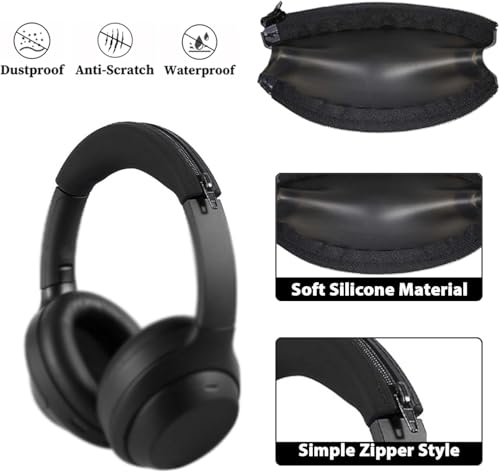 Image of Street27 Silicone Headband Cover Compatible with Sony WH-XM2 /XM3 /XM4 /XM5 /XM6 | Sweatproof Zipper Headband Protector | Washable Dustproof Cushion Pad Cover | Soft Comfort Fit (Black)