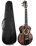 Caramel TEG91 Cuteway Ebony Glossy Tenor Acoustic & Electric Ukulele with Armrest | 26-inch Handmade Professional Ukelele Kit with Accessories