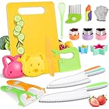 Ganiza 23 Pcs Kids Knife Set for Real Cooking, Montessori Toddlers Kitchen Tools with Gloves, Cutting Board, Crinkle & Sandwich Cutters,Y Peelers and Toddler Knives